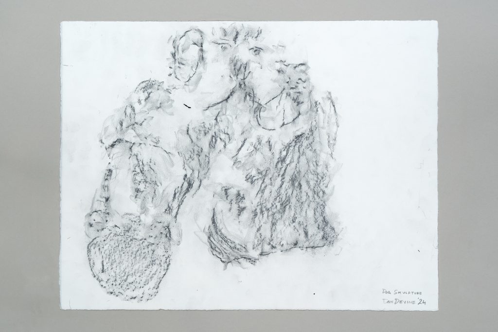 Frottage graphite rubbing of a dug sculpture
